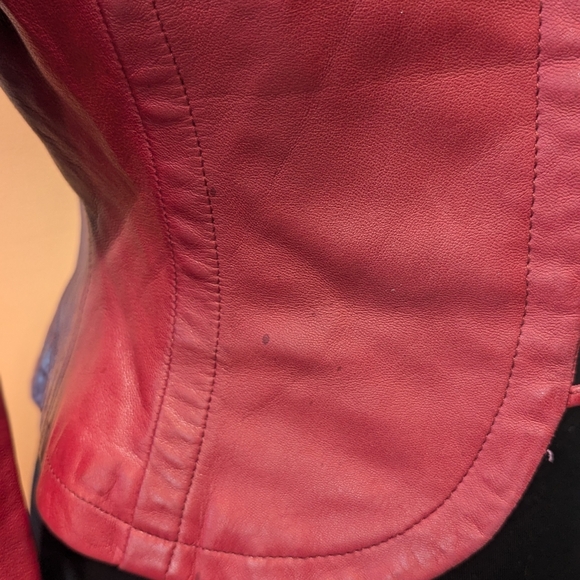 Vintage 80s YSL Saint Laurent Rive Gauche Red Leather Jacket 36 XS Luxury - Picture 13 of 16